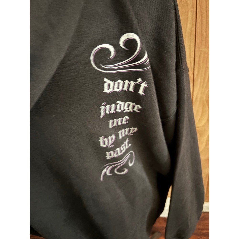 Beautiful Disaster Womens Black Graphic Hoodie Don't Judge Me By My Past 2X - Picture 3 of 8